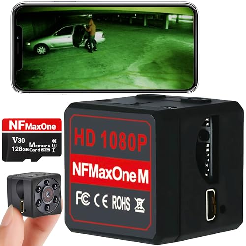 Mini Cámara Espía Oculta - Camara Vigilancia de Coche con Visión Nocturna y Detección de Movimiento, Funciona sin Internet, Camara Vigilancia Sin Wifi, Cámara Videovigilancia + MicroSD 128GB,