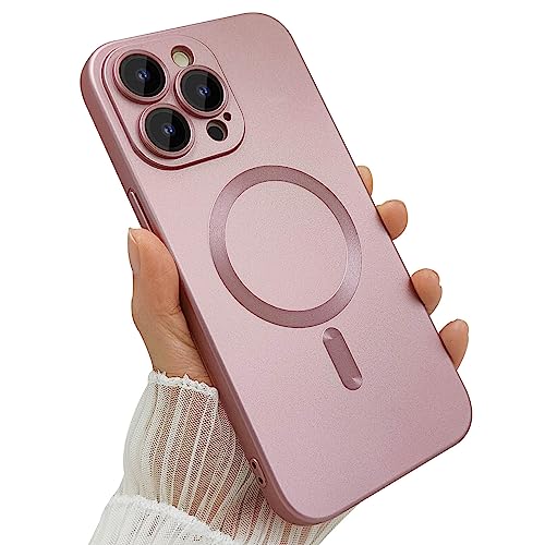 ankofave Magnetic for iPhone 15 Pro Max Phone Case for Women, Matte Luxury Soft Metallic Luster Design with Camera Lens Protector, Compatible with Magsafe Case for iPhone 15 Pro Max 6.7"-Pink