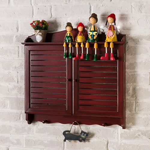 Decorative Electrical Panel Cover, Retro Meter Switch Box, Wooden Hide Breaker Box Cover, with Hooks and Handles, Flip-top Cabinet Doors Design(Red,40 * 28cm/15.7 * 11in)