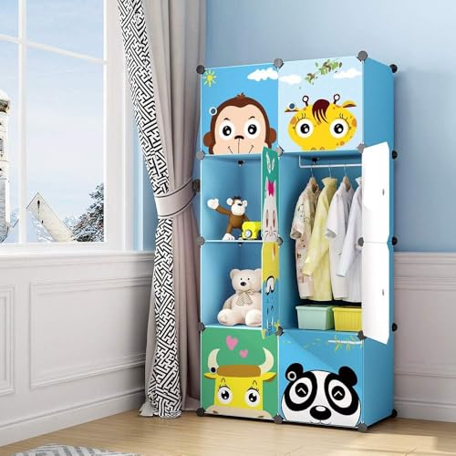 Image of Sunderlook Plastic Wardrobe for Kids Clothes - Professional Collapsible Wardrobe, Easy to Use Foldable Almirah, Plastic Cupboard for Kids for Home (Blue-HZ, 8 Door)
