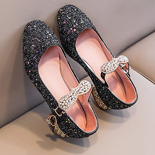 Betadog Girls Sandals Kids Glitter Bow Dress Shoes Heel Sequins Princess Sandals Toddler Flower Wedding Party Shoes (Black-i, 4.5)3