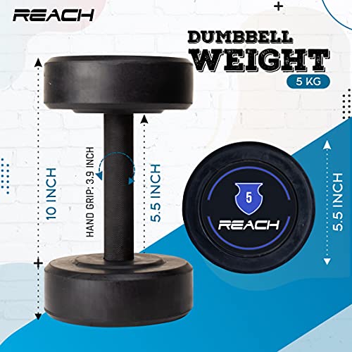 Image of Reach Round Rubber Dumbbells 5 Kg Set of 2 for Men & Women | Gym Equipment Set for Home Gym Workout & Exercise | For Strength Training & Fitness Accessories & Tools
