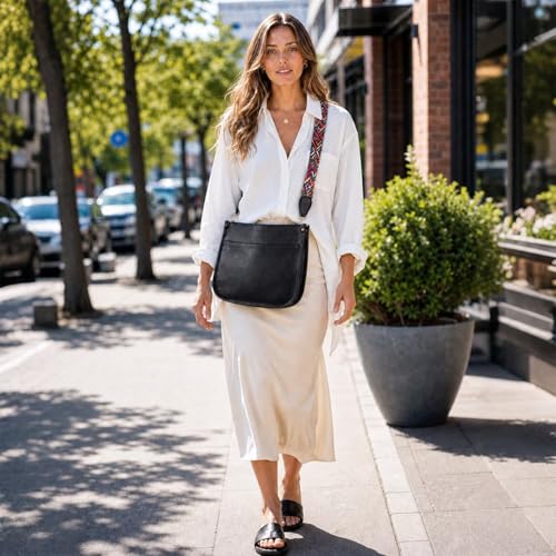 Image of AUYOCO Vegan Leather Crossbody Bags for Women, Crossbody Purse with Guitar Strap Zipped Pockets Handbag Shoulder Bag