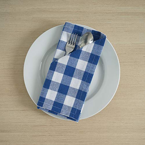 Image of FINGERCRAFT 100% Cotton Cloth Napkins Set of 12 - 20x20 Inch (50x50 cm) Reusable Soft & Absorbent Gingham Check Dinner Table Napkins (Blue White Check, Set of 12)