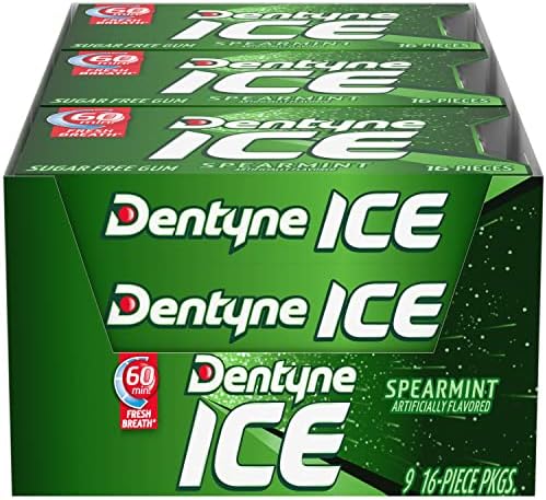 Ice Spearmint Sugar Free Gum, 9 Packs of 16 Pieces (144 Pieces)