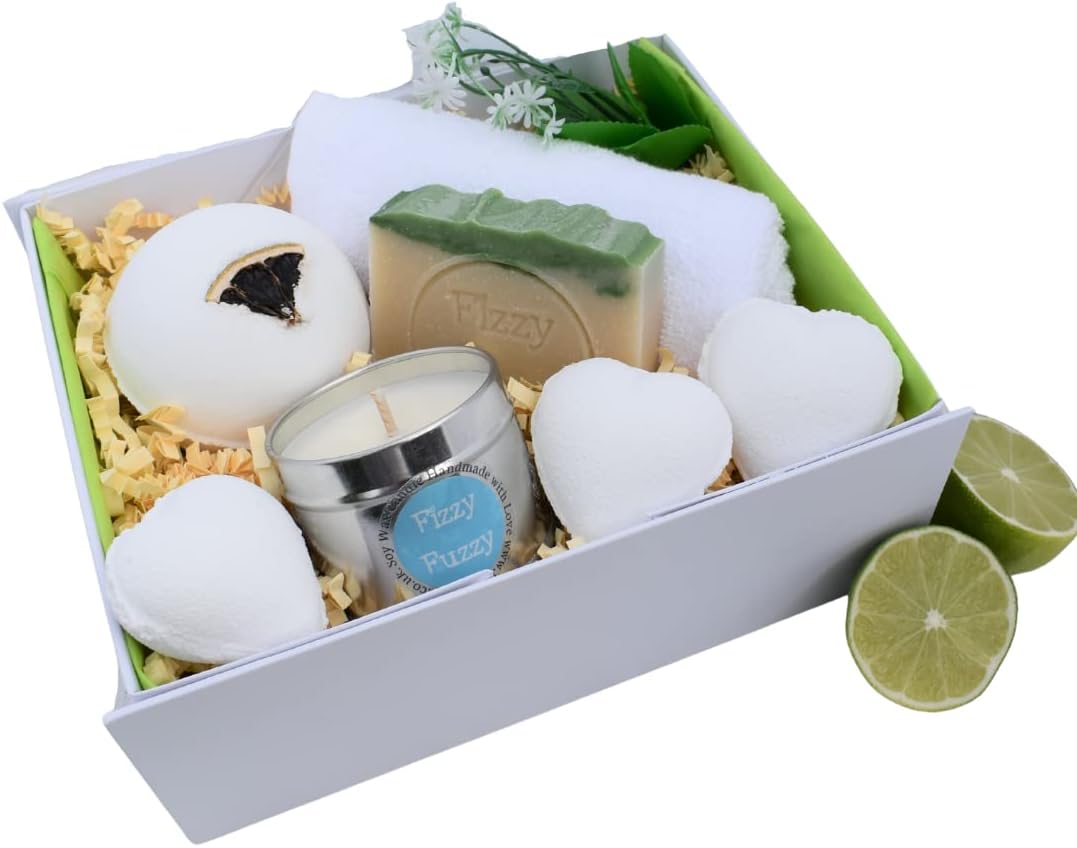 Fizzy Fuzzy Gin & Tonic Gift Spa Set, with Bath Bombs, Handmade Soap, and Soy Wax Candle.