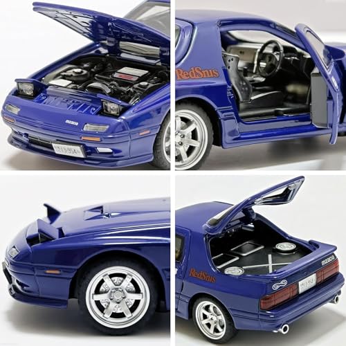 Image of 1:32 Mazda RX-7 Diecast Metal Car Model, Pull Back Toy Car with Openable Doors, Sound & Light Effects, Alloy Vehicle for Kids Boys Girls & Collectors (Blue)