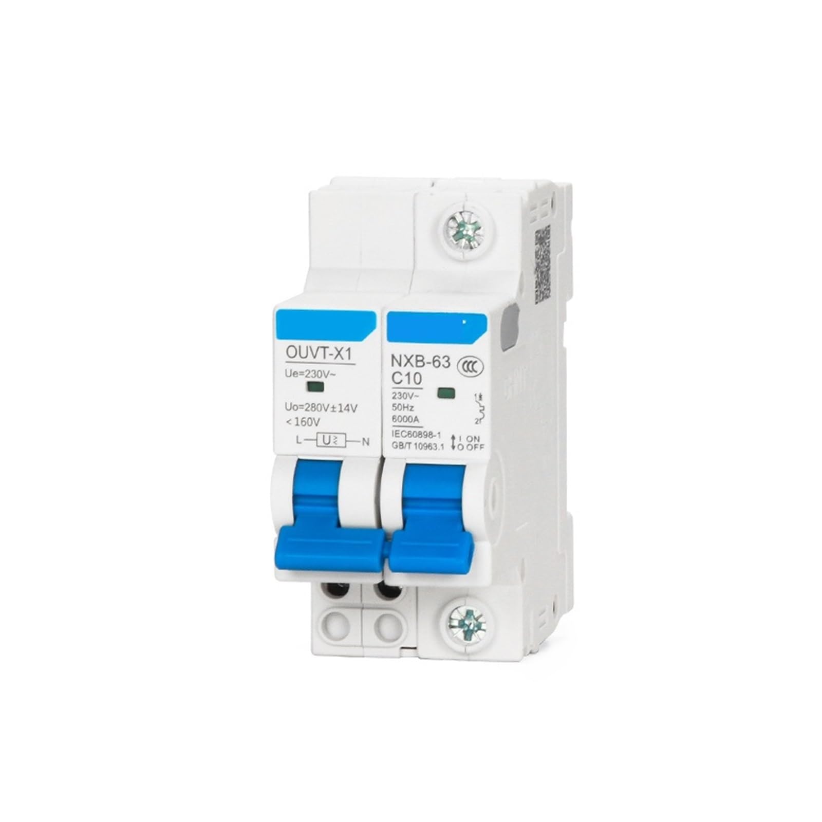 OUVT-X1/X3 Interruttore di sovratensione e sottotensione Ue: CA 230 V 240 V, 50 Hz Uvo: 280 V Ui: 500 V （35%～70%）Ue MCB(OUVT-X3)