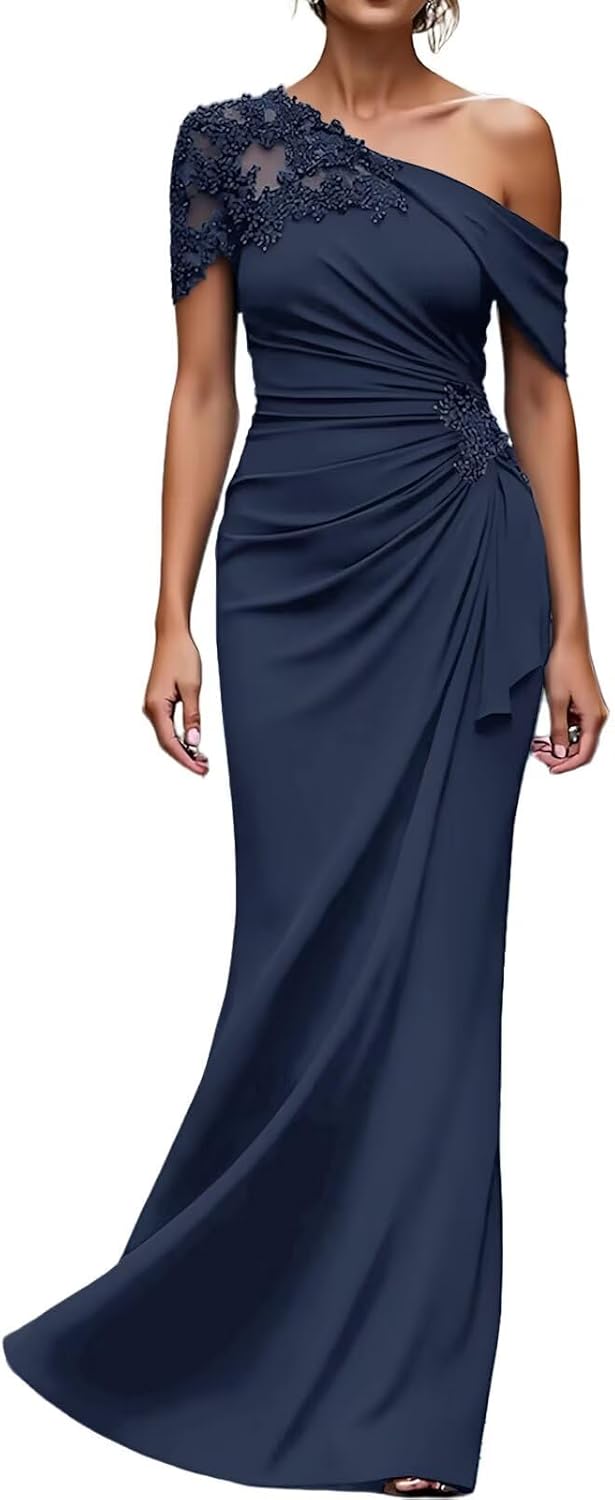 One Shoulder Mother of the Bride Dresses Long Evening Formal Dresses for Wedding Guest Groom Gowns Mermaid Lace Applique