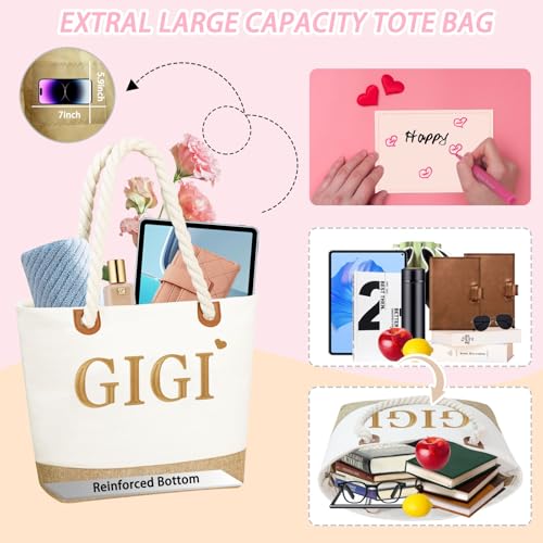 Image of GhvyenntteS Gigi Gifts for Grandma, Birthday Gifts for Gigi Tote Bag with Zipper, Beach Tote Bag - Perfect for Birthday, Mothers Day, Christmas