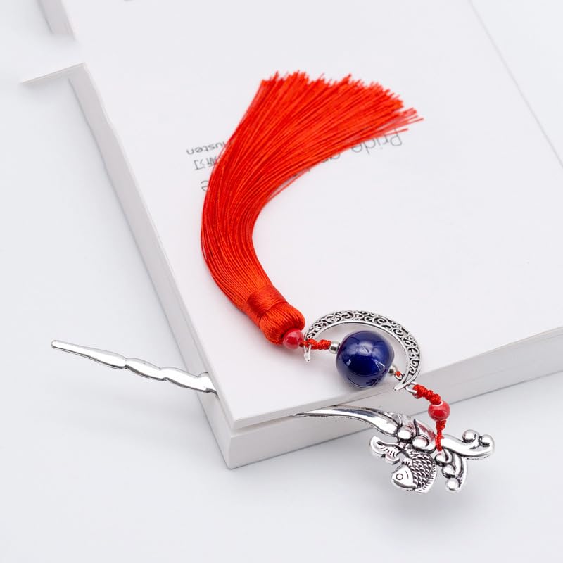 ZenRichChinese Metal Bookmarks with Tassel, Bookmark Unique Classical Ancient Chinese Hairpin Bookmark with Handmade Silky Tassel for Book Lovers Unique Gift-yumeiren