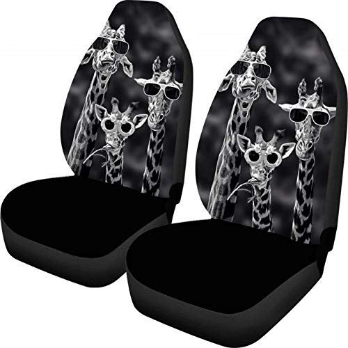 Dolyues Funny Giraffe Design Car Seat Covers Decor Front Seats Only Full Set of 2pc Soft Easy to Clean for Cars, SUV, All Season Universal Seat Cover Accessories for Women Men Black