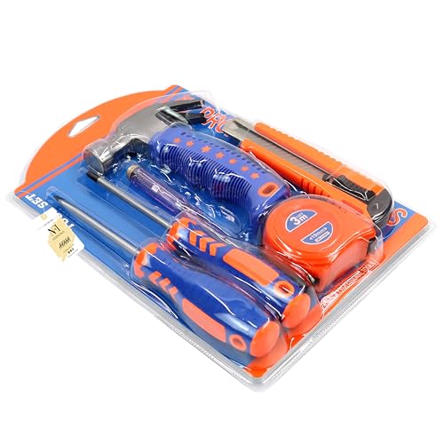 Image of NFI essentials 6 Pcs. Basic Hand Tools Kit for Household DIY & Emergency Repair Compact & Portable Set of Measuring Tape,Hammer,Screwdriver,Cutter,Tester