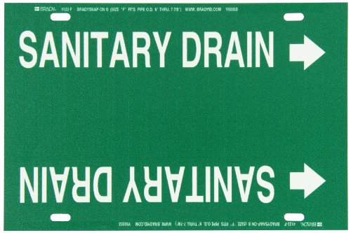 Marqueur de tuyau évacuation pour identifier Sanitary Drain Brady feuille verte