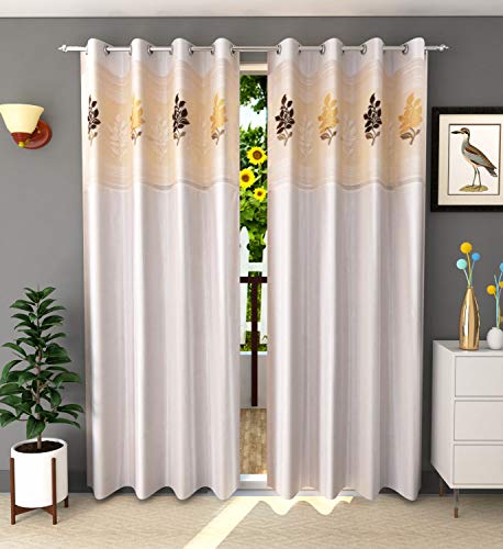 Image of LaVichitra 2 Piece Premium Long Door Curtain with Floral Net - 8ft, Cream