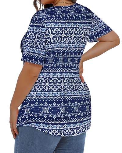 Image of Plus Size Tops for Women Pleated Summer Top Trendy Short Sleeve Shirts Casual Basic Tee Crew Neck Blouses 2026