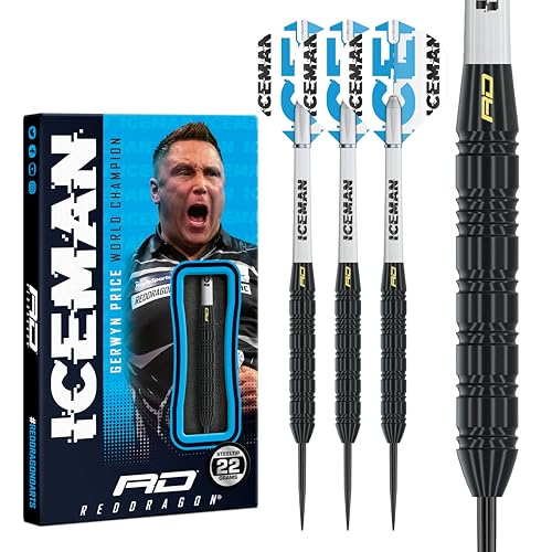 RED DRAGON Gerwyn Price Iceman 22 Gram Brass Edition Darts Set including Flights and Stems RED DRAGON Gerwyn Price Iceman 22 Gram Brass Edition Darts Set including Flights and Stems
