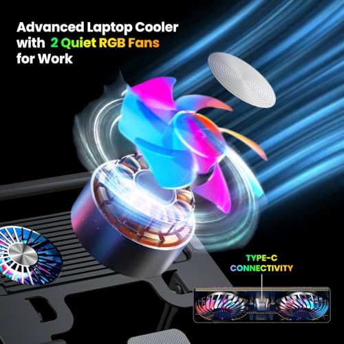 Image of Dyazo Foldable Metal Laptop & Mobile Stand with Dual Cooling Fans | Adjustable Height & Angle | Ventilated Silent Operation | Compatible for MacBook, HP, Dell, Acer, Lenovo & Other Notebooks (Black)