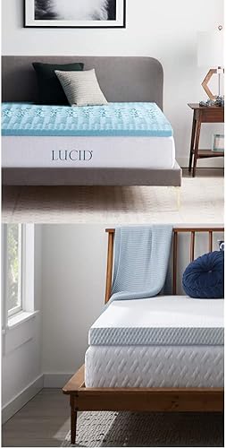 Lucid Convoluted - Cubrecolchón de espuma viscoelástica de gel con funda extraíble, 2 pulgadas, tamaño matrimonial