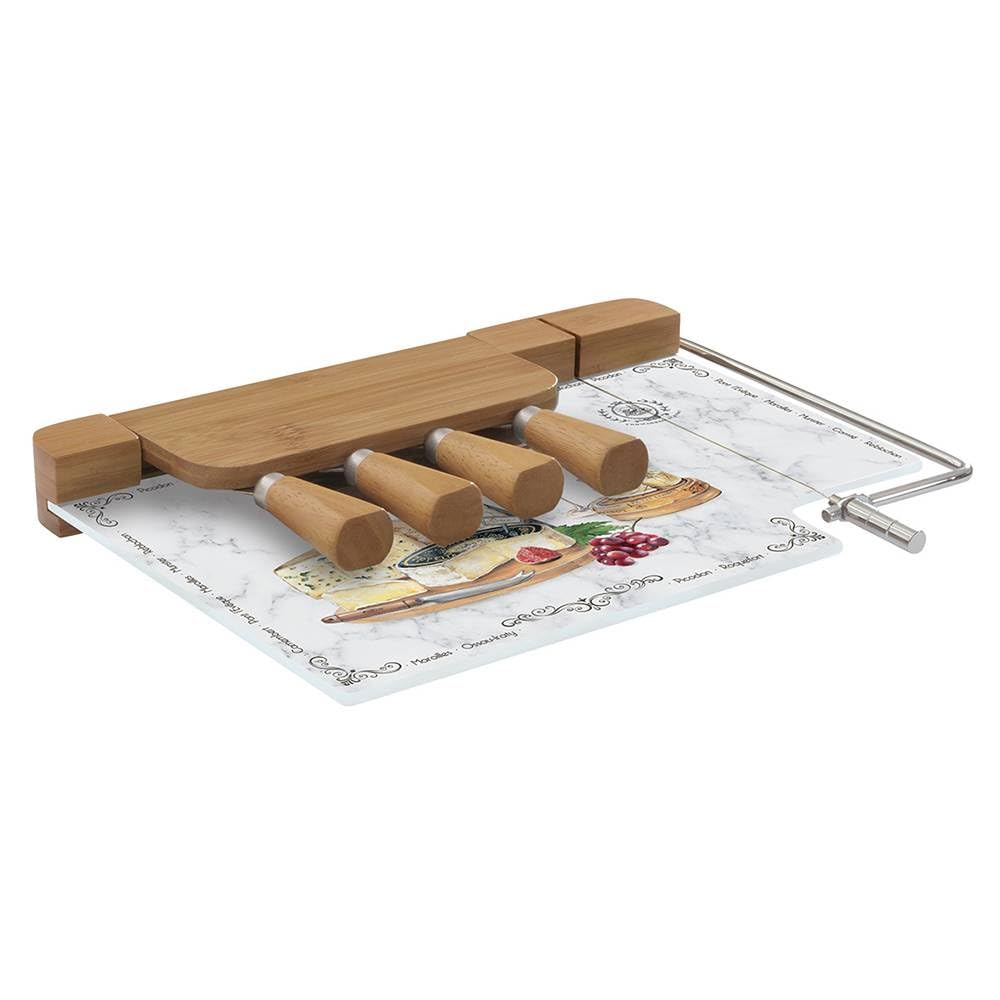 Coffret Plateau A Fromage 31,5X20CM en Verre ET Bambou