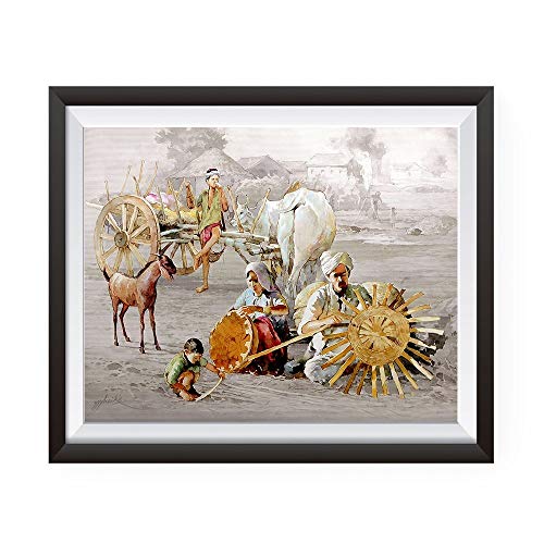 MahaVastu Village Scene - Vastu Remedy Abstract Painting- Multicolour, 23.5 Inch x 19.5 Inch