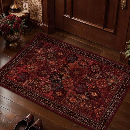 Image of Tangsoo Red Small Area Rugs for Entryway,Oriental Non Slip 2x3 Washable Rug
