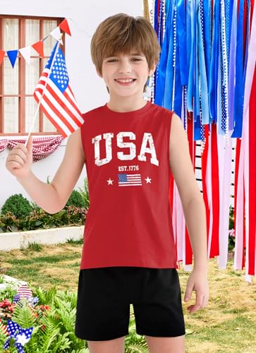 Image of Boys 4th of July Patriotic Sleeveless Tee American Flag Tank Top 6-14 Years
