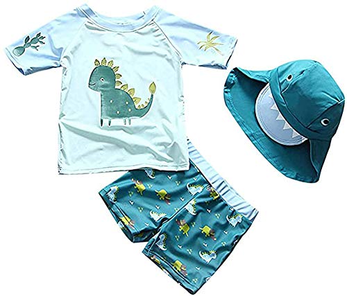 Baby Toddler Boys Two Pieces Swimsuit Set Boys Dinosaur Bathing Suit Rash Guards with Hat UPF 50+ FBA (Green, 18-24 Months)