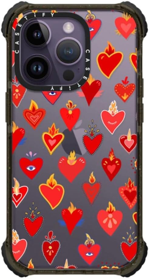 CASETiFYUltra Impact iPhone 14 Pro Case [5X Military Grade Drop Tested / 11.5ft Drop Protection] - Flaming Heart Love Pattern - Glossy Black