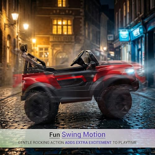 Image of Baybee 4x4 TurboX Pro Electric Car for Kids with Remote Control | Baby Electric Rideon Cars with Swing Mode, RGB Lights & Music | Rechargeable Battery Operated Jeep for Kids 2+ Years (Metallic Red)