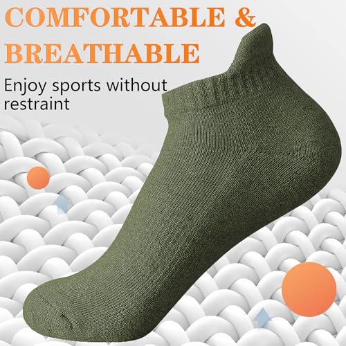 Ankle Socks for Women and Men, Athletic Socks Running Low Cut Sports No Show Socks Anti-Blister Unisex 6 Pairs -Green/Khaki4