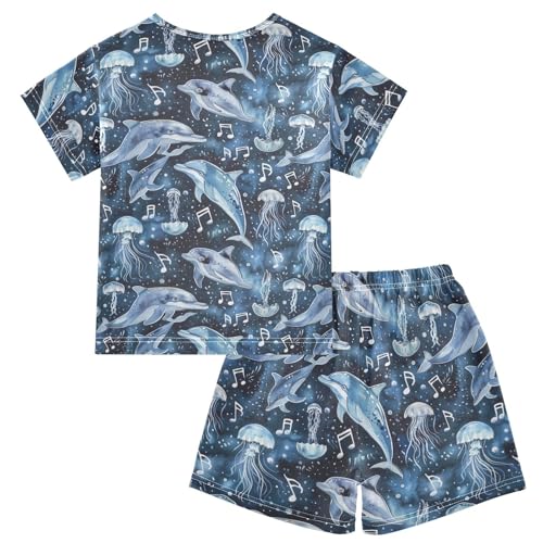 ALAZA Dolphins Jellyfish Music Notes Pajama Set Short Sleeve Sleepwear Soft Lounge Nightwear2