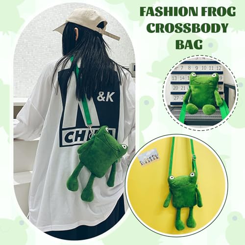 Calkkrer Cartoon-Frosch-Plüsch-Tasche Umhängetasche, Süße Mini-Schultertasche, Kuscheliges Spielzeug-Design, Einzigartiges Geschenk für Frauen, für Outdoor und Alltag