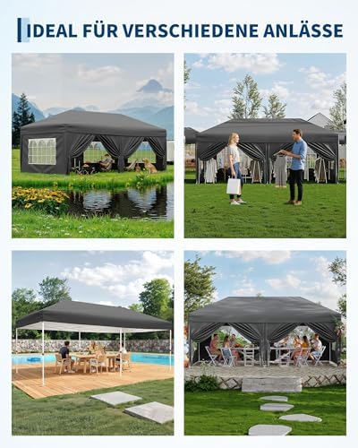 Acekool Carpeta Plegable De 3 x 6 m - Impermeable y Estable - Altura Ajustable, Protección UV 50+ - Tejido Oxford 420D, Estructura De Acero - Fácil De Montar, Ideal para El Jardín y Las Fiestas