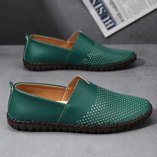 Image of Men's Genuine Leather Loafer Shoes Slip On Soft Walking Shoes Perforated Driving Shoes