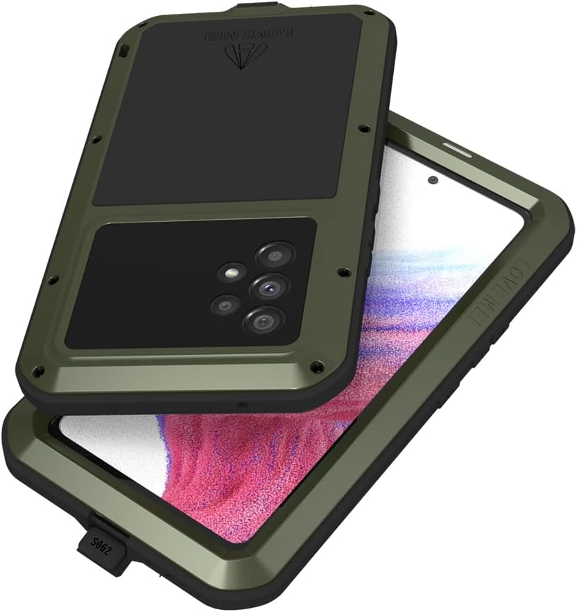 Military Rugged Case for Samsung A53, with Tempered Glass Screen Protector, Shockproof Dustproof Scratch Proof, Hybrid Metal and Silicone Gel, Heavy Duty Full Body Cover (Green)