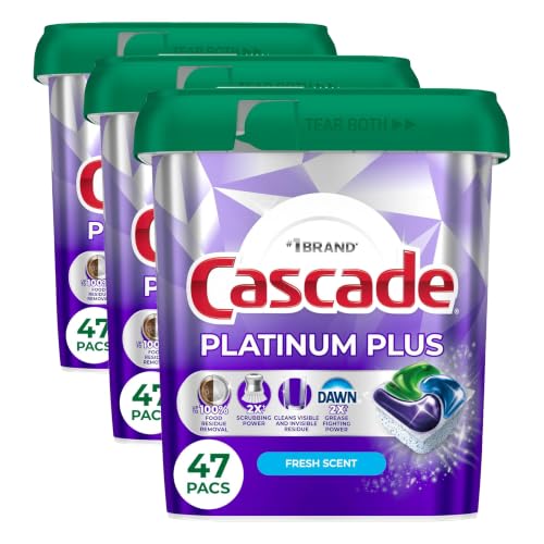 Image of Cascade Platinum Plus Dishwasher Pods, Dishwasher Detergent, Dish Detergent Soap, Fresh, 47 Count (Pack of 3)