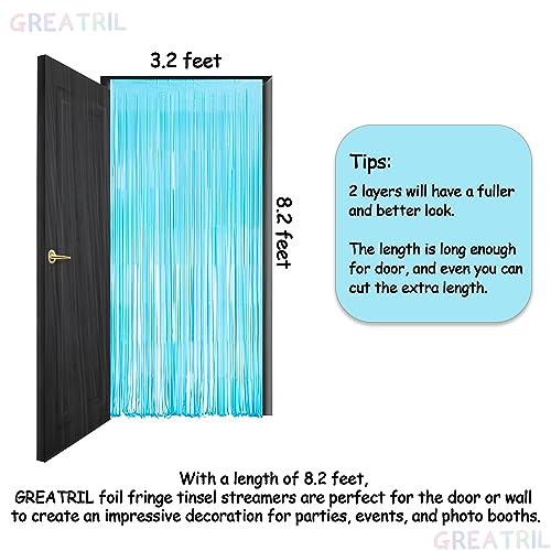 Image of Pink and Blue Party Photo Backdrop - GREATRIL Foil Fringe Tinsel Streamers for Gender Reveal /Pastel /Easter /Birthdays Party Decorations - 3.2ft X 8.2ft - 2 Packs