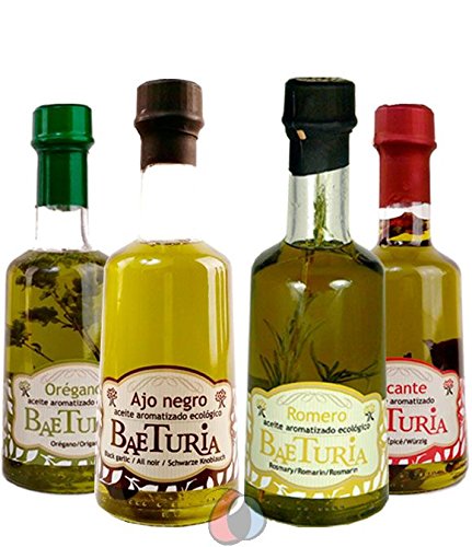 4 x 250 ml Aceite de Oliva Virgen Extra ecológico aromatizado marca Baeturia Cover