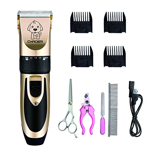 Cortapelos Para Perros, Cortapelos Para Mascotas Perros y Gatos，Bajo Ruido, 4 Peines, Juego de cortapelos inalámbrico recargable para perros, gatos, mascotas