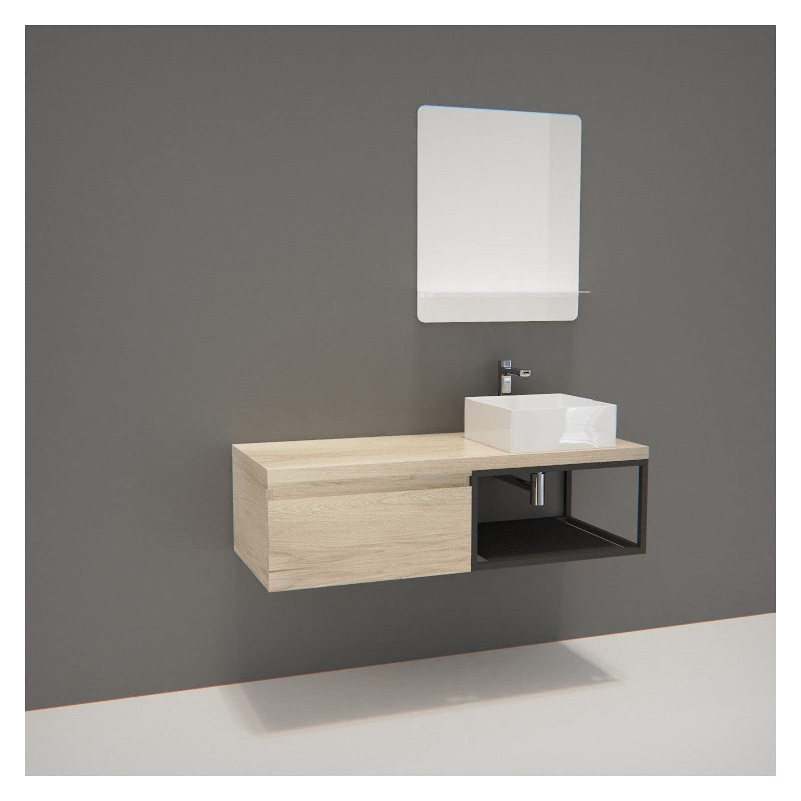 Mueble de baño de madera y metal Will – encimera colgante de 120 cm + lavabo + espejo