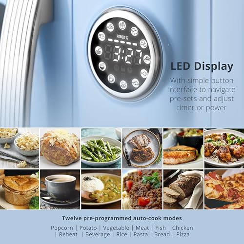 Swan Retro 20L Digital Microwave, 5 Power Levels, 12 Auto Cook Pre-sets, Defrost by Weight or Time, LED Display, 800W, Blue, SM4425BLU - Image 3