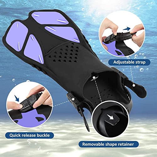 Image of Sugaroom Swim Fins Open Heel, Adjustable Snorkel Fins Diving Fins with Mesh Bag, Snorkeling Gear Flippers for Lap Swimming Scuba Dive Adult Men Women Kids (Purple, L /XL(Adult US Size 9-13))