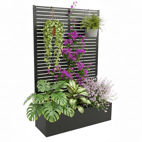 ActiveTrail Metal Raised Garden Bed with Trellis & Privacy Screen,