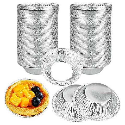 TANCUDER 250 PCS Foil Trays Muffin Cases Disposable Aluminum Foil Cups Round Mini Egg Tart Cases Mold for Cake Tarts Cupcakes, Foil Pudding Dishes Basins Pancake Bun Cases Tin Pie Trays for Baking Cover