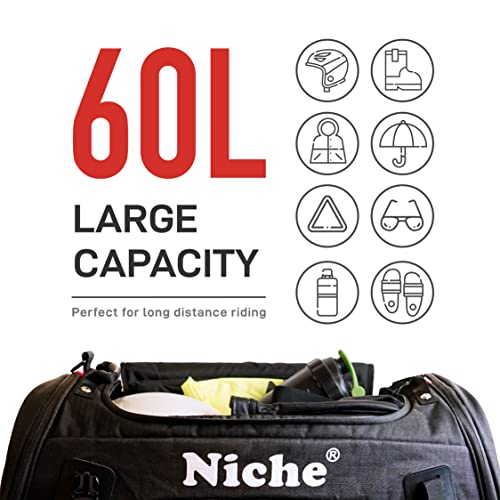 Alforja Niche para motocicleta de 60L con cubierta impermeable de lluvia neón y ribete reflectante, ajuste universal para motos deportivas y touring miniatura 4