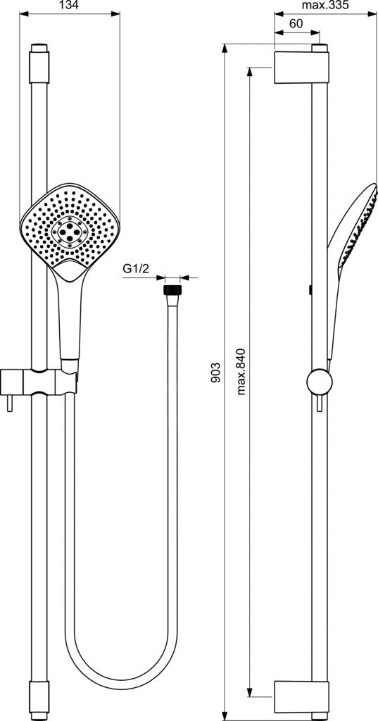 Ideal Standard B1764AA Idealrain EVO JET Diamond Asta doccia con doccetta a 3 funzioni, asta murale da 900 mm, cromato