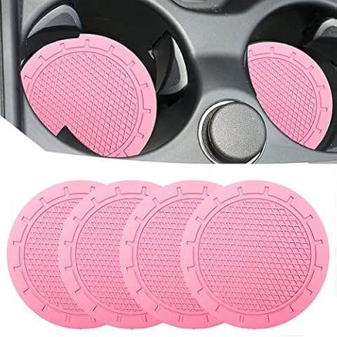 Car Cup Holder Coaster, 4 Pack 2.75 Inch Diameter PVC Non-Slip Universal Insert Coaster, Durable, Suitable for Most Car Interior, Car Accessory for Women Men Pink Cover