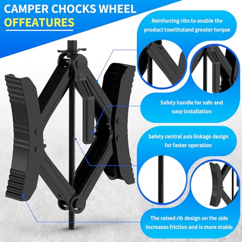 BEBOBLY Camper RV Wheel Chock Stabilizer, Heavy Duty X-Shaped Camper Wheel Chock with Wrench for Travel Trailer, Fits 3.5" to 12" Wheel Gaps, Anti-Move Tire Wheel Chock 2 Pack