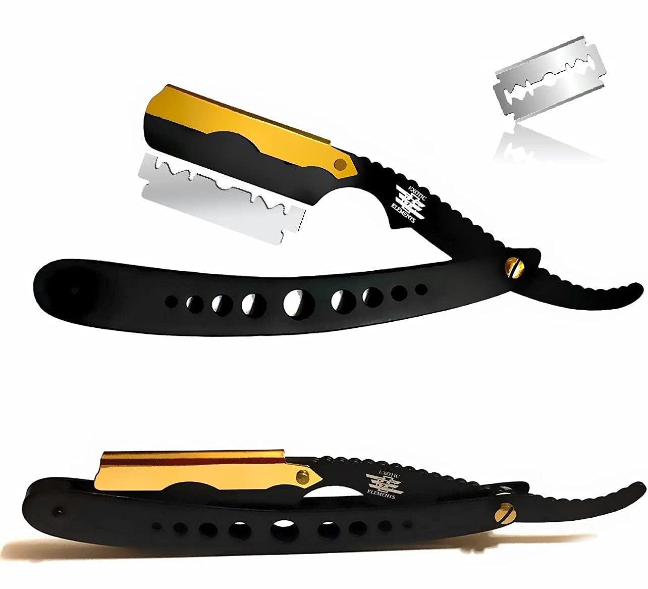 Black and Gold Shaving Razor Men's Straight Edge Razor Hair Cutting, Mustache and Eyebrows Shaving